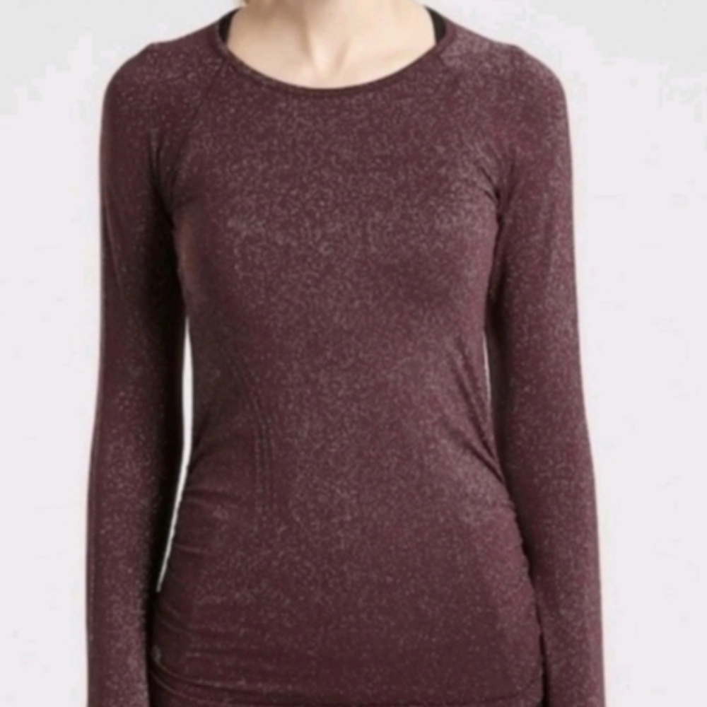 Athleta Momentum Seamless Long Sleeve Sparkle Top - Maroon - Medium